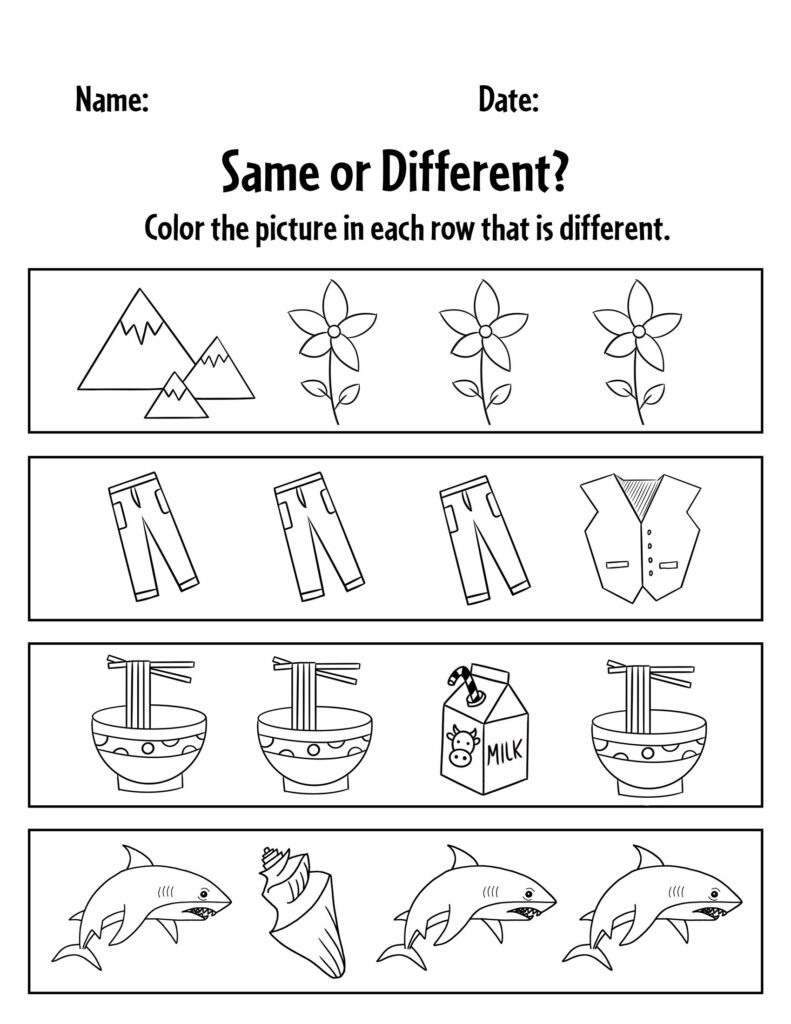 FREE Same And Different Worksheets For Preschool The Hollydog Blog