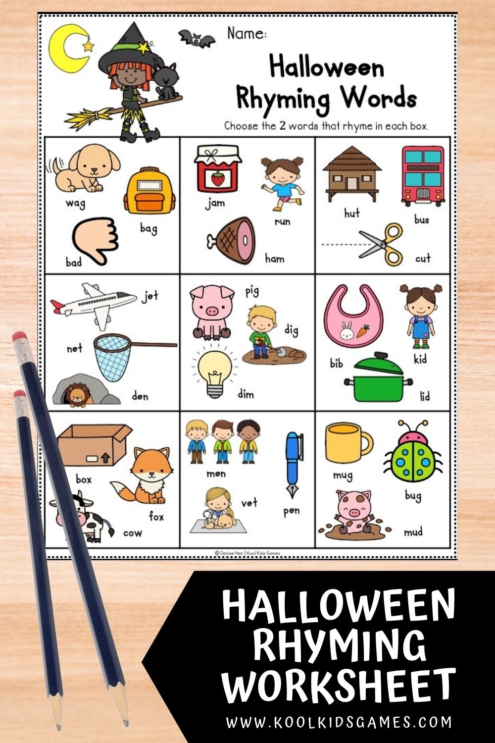 Halloween Rhyming Words Worksheet Kool Kids Games
