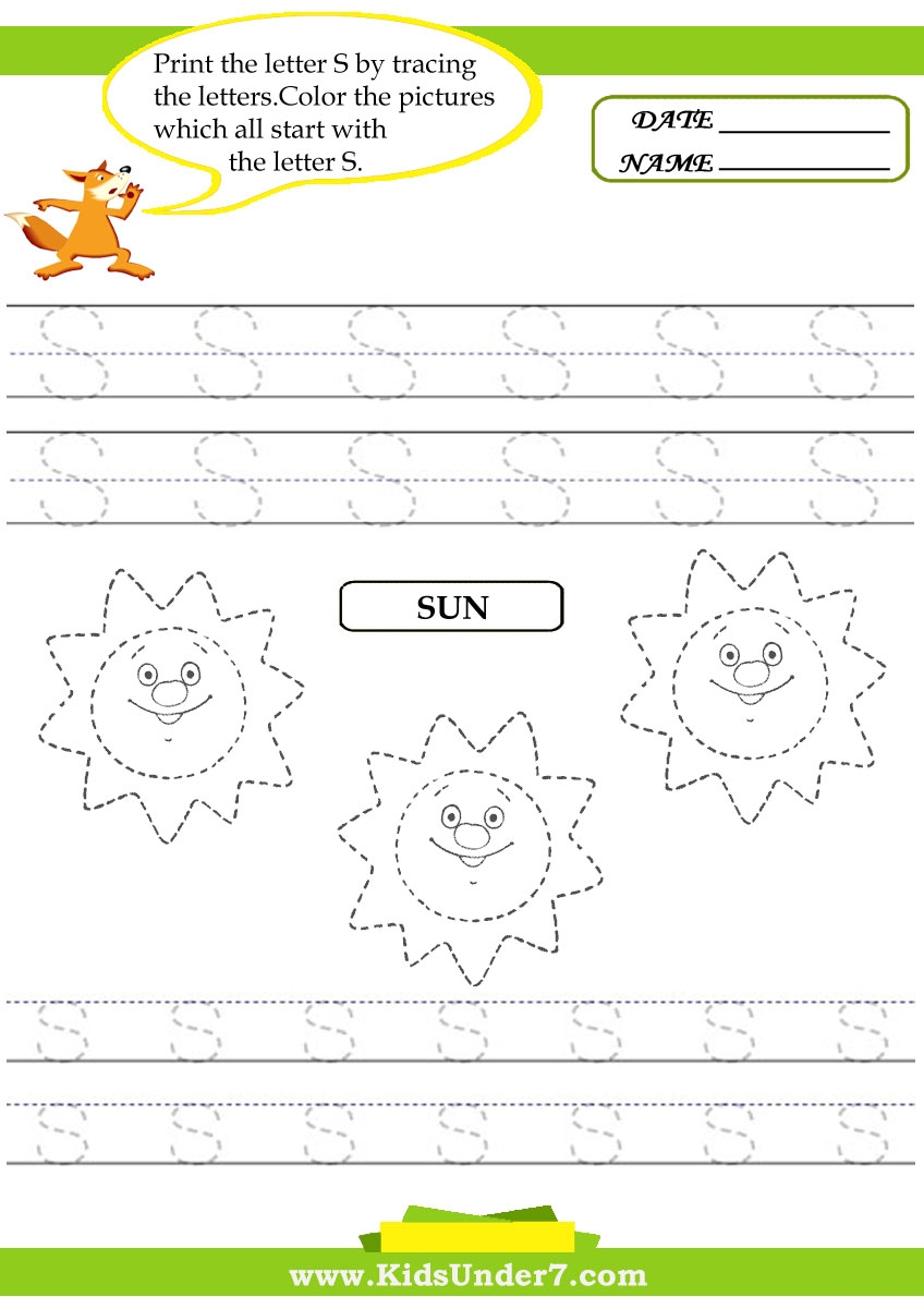s for sun worksheet preschool printable