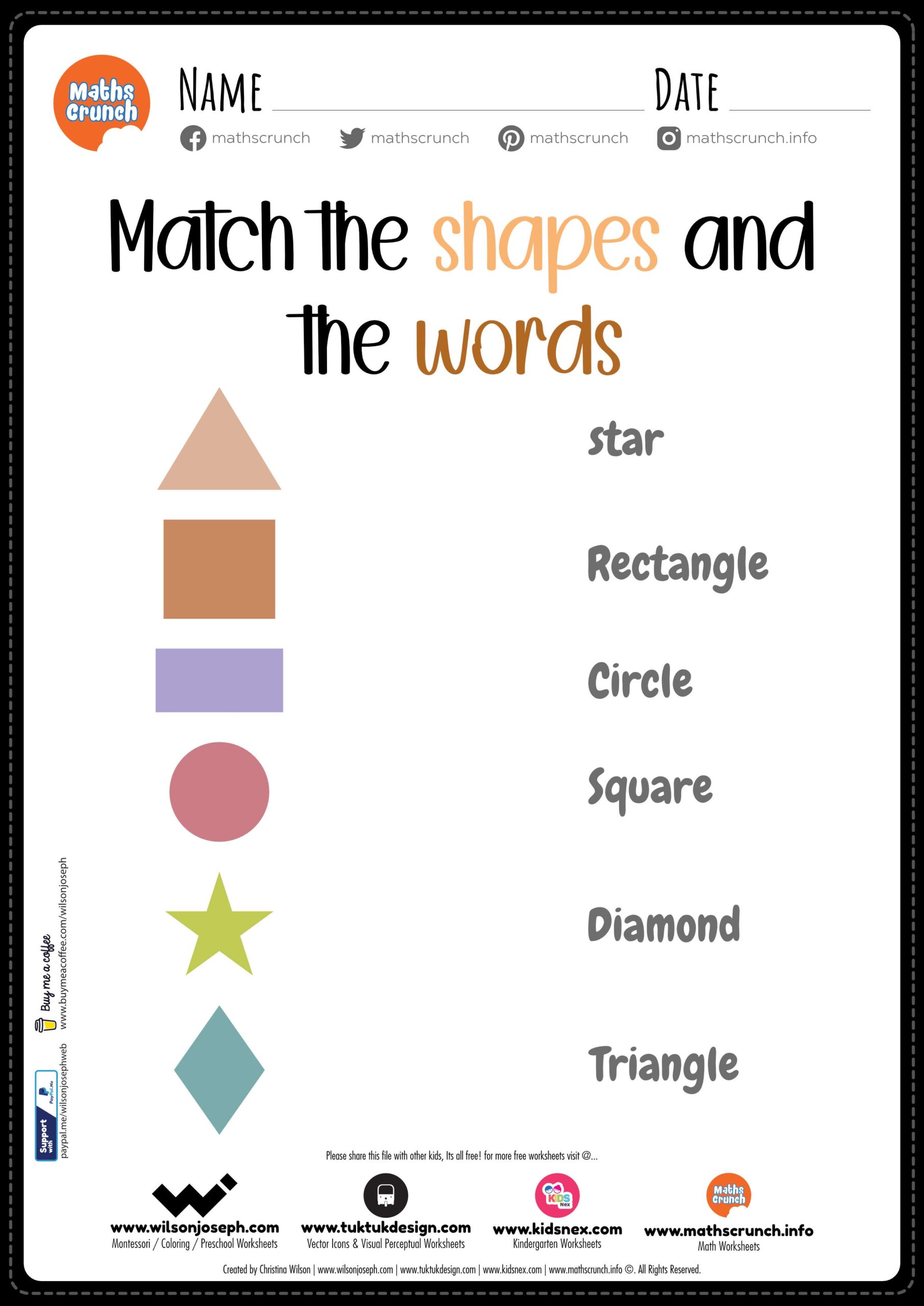 Match The Shapes And Words Free Printable PDF For Kids