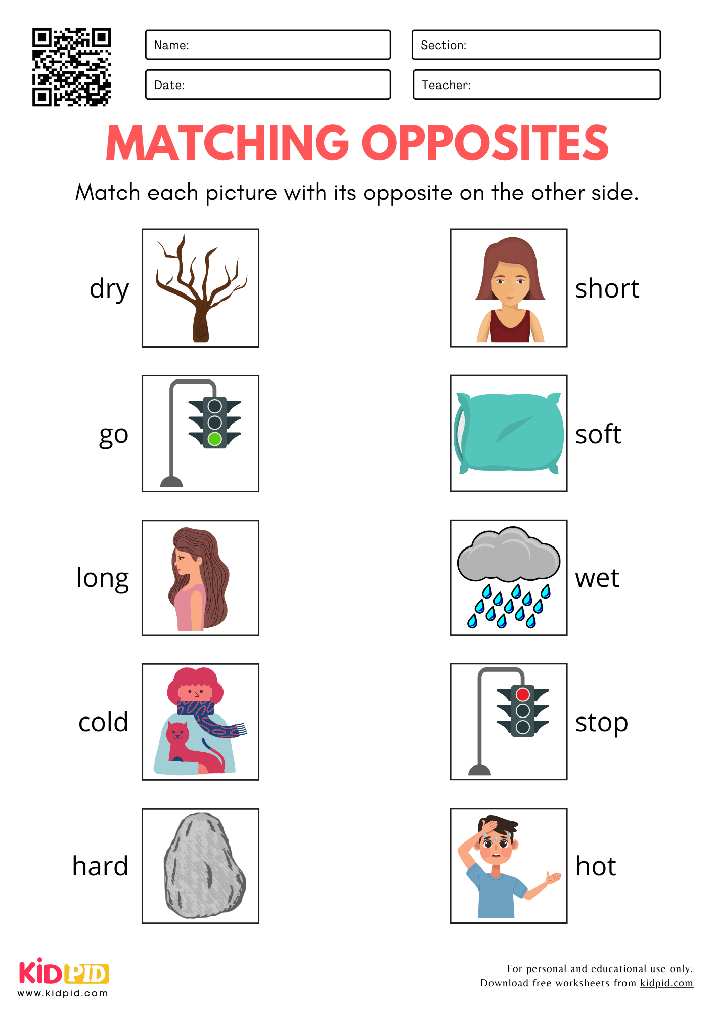 Matching Opposites Pictures Worksheet For Kindergarten Kidpid Matching Opposites Pictures Worksheet For Kindergarten Kidpid