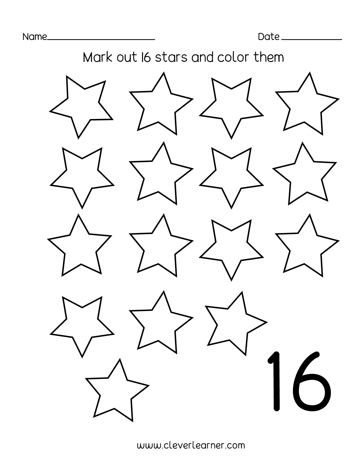 Number 16 Writing Counting And Identification Printable Worksheets For Children