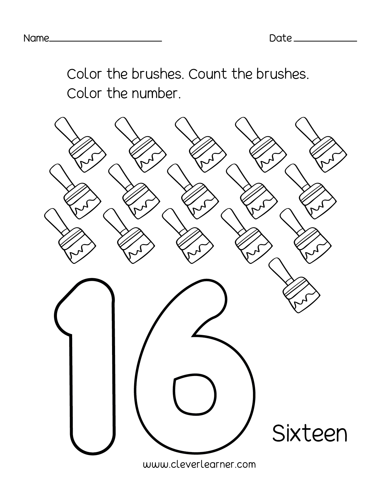 Free Printable Number 16 Worksheets For Preschoolers