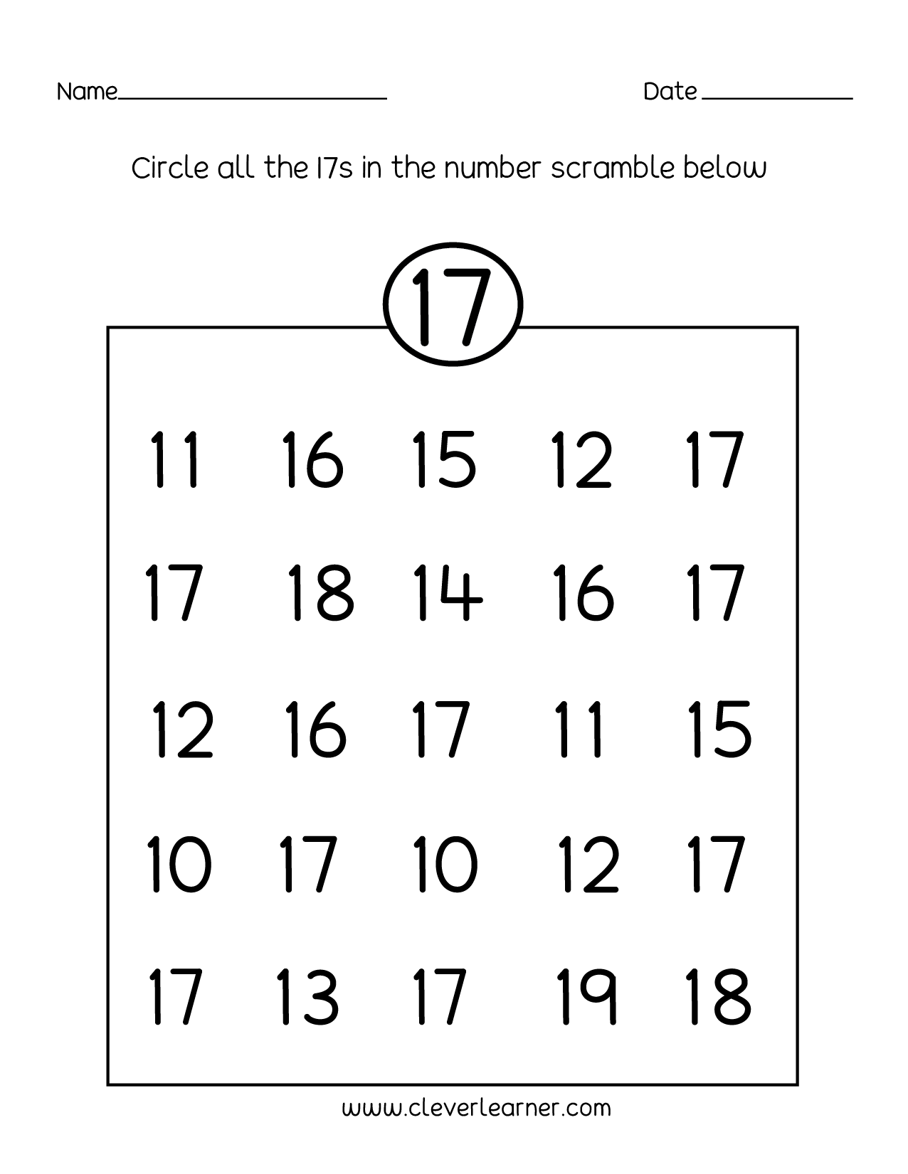 Free Printable Number 17 Worksheets For Preschoolers