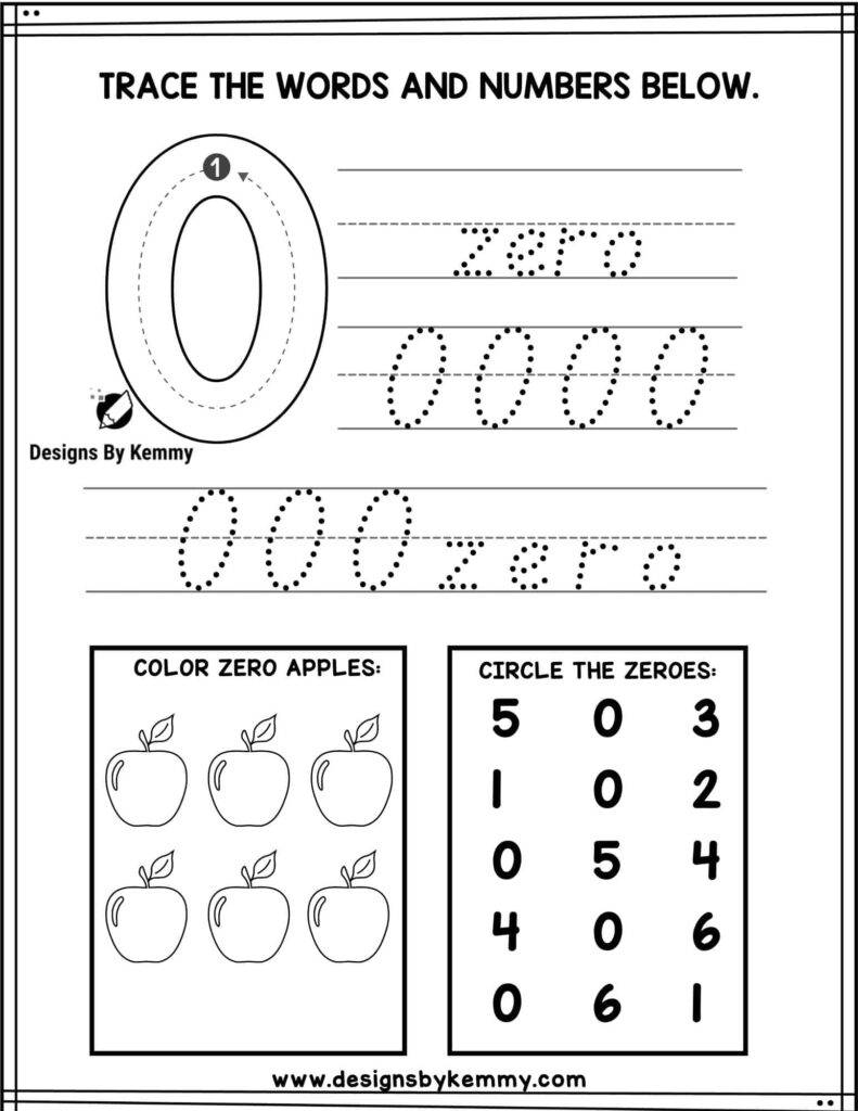 number 0 printable worksheets for preschoolers