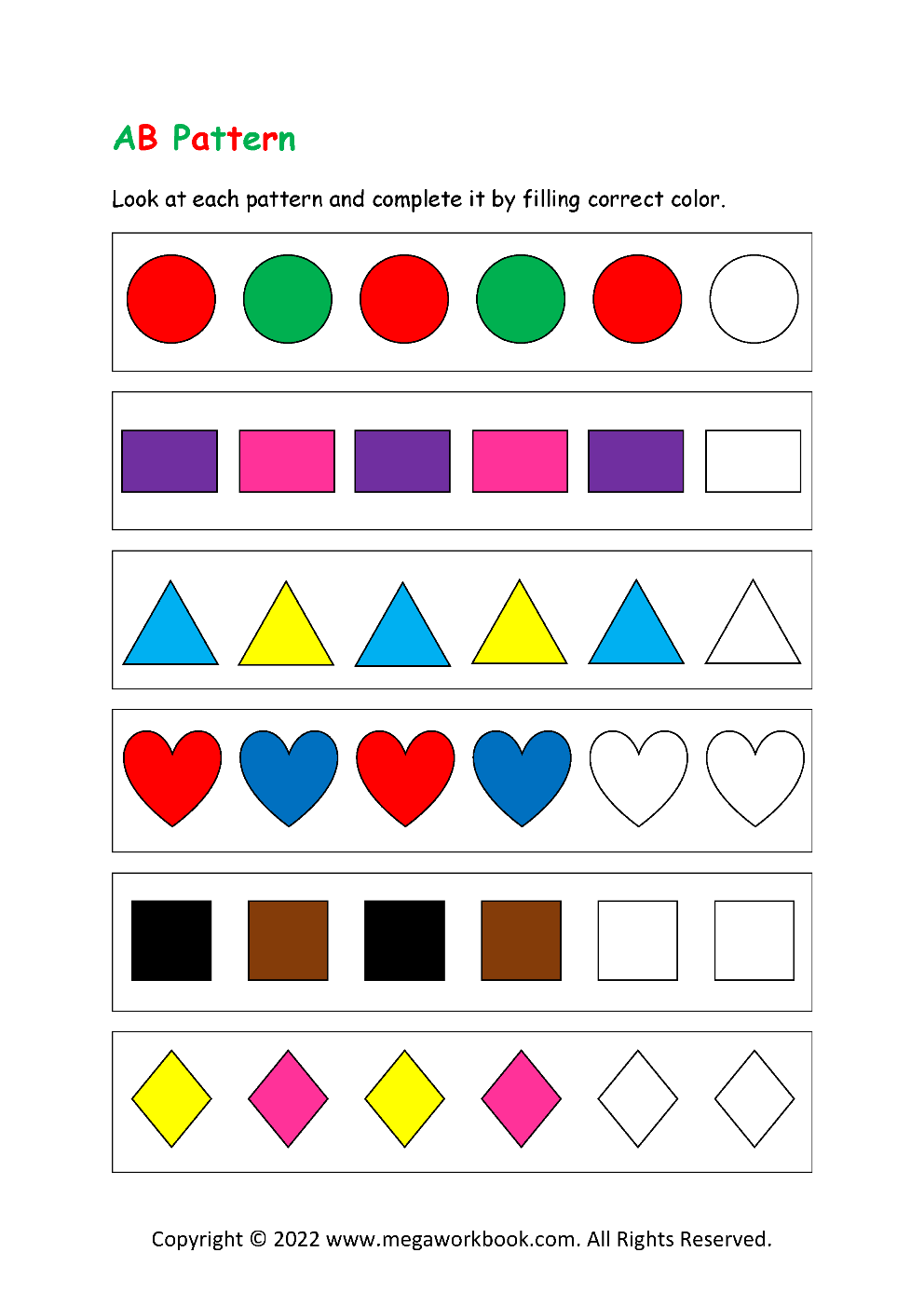 Free Printable Ab Pattern Worksheets For Preschoolers