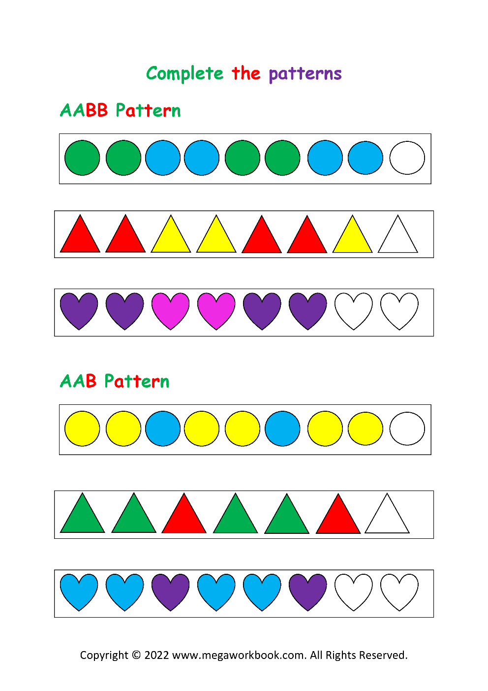 preschool patterning worksheets printable free
