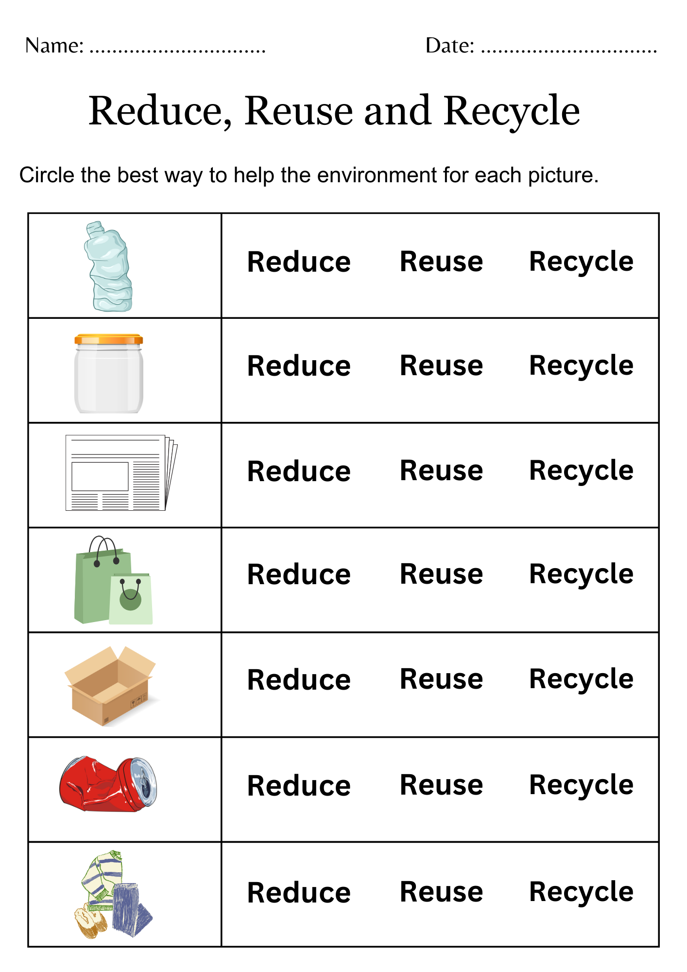 Free Printable Worksheets For Preschool For Recycling