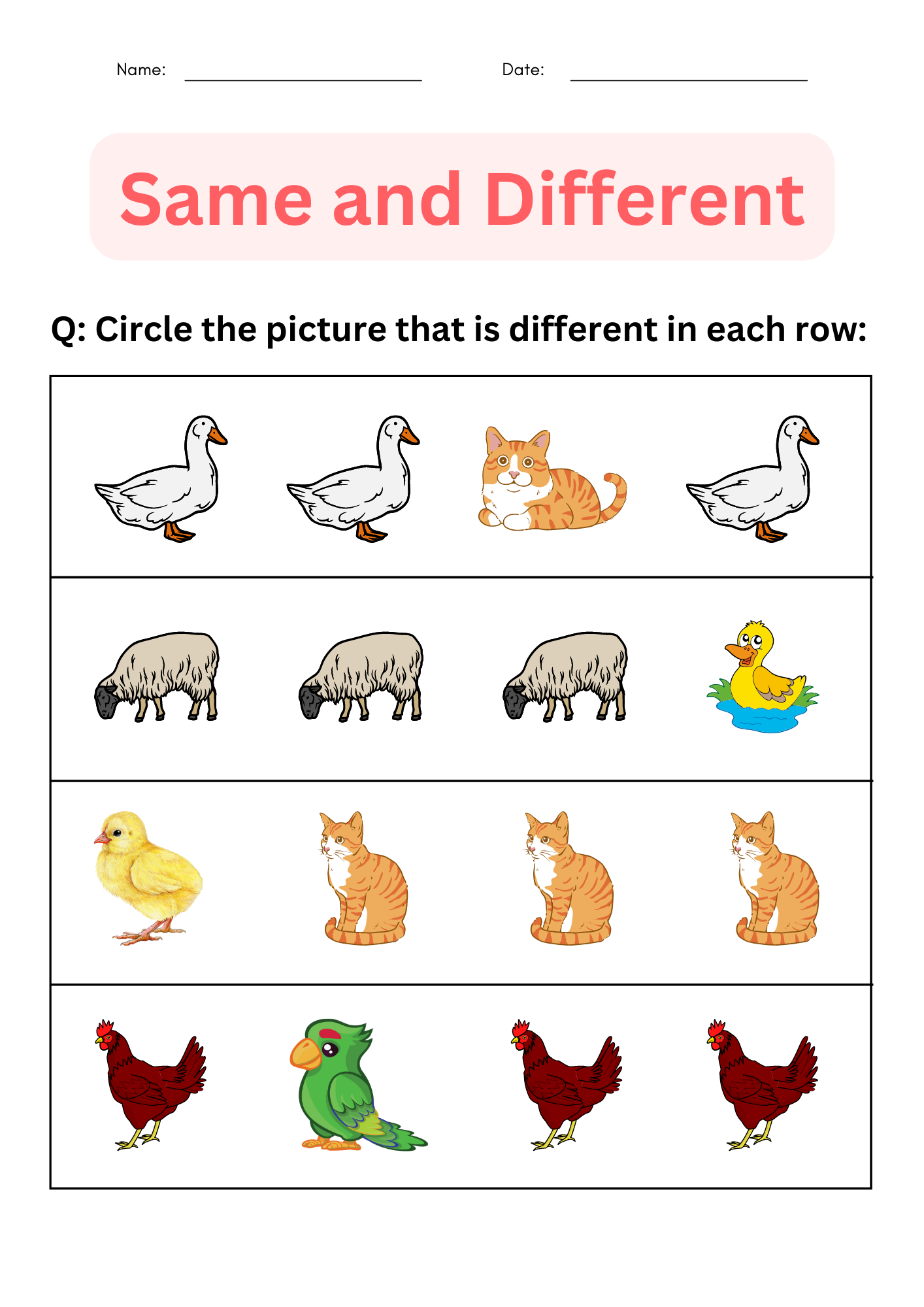 Printable Same And Different Worksheets For Kindergarten Made By Teachers