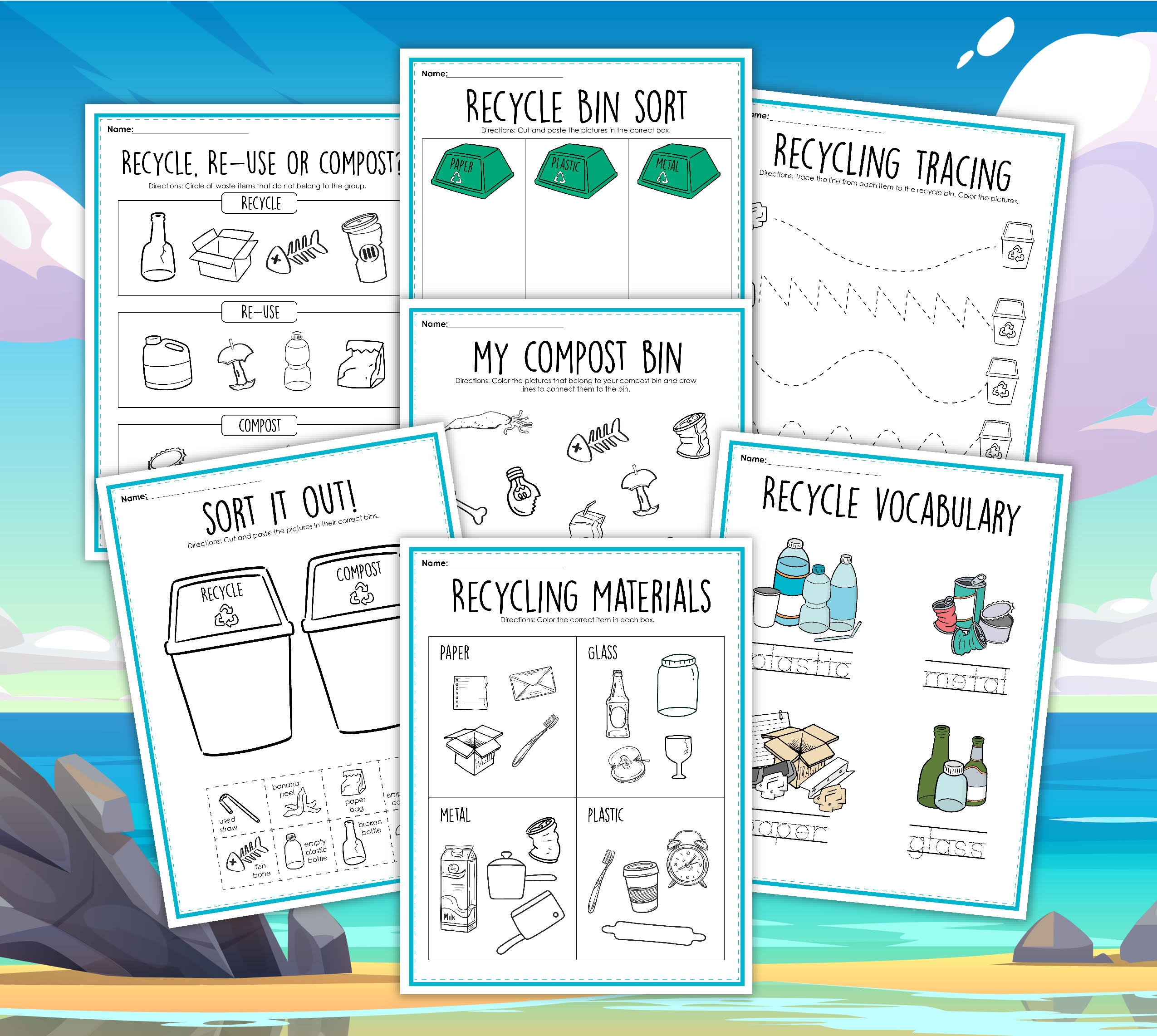 free printable worksheets for preschool for recycling