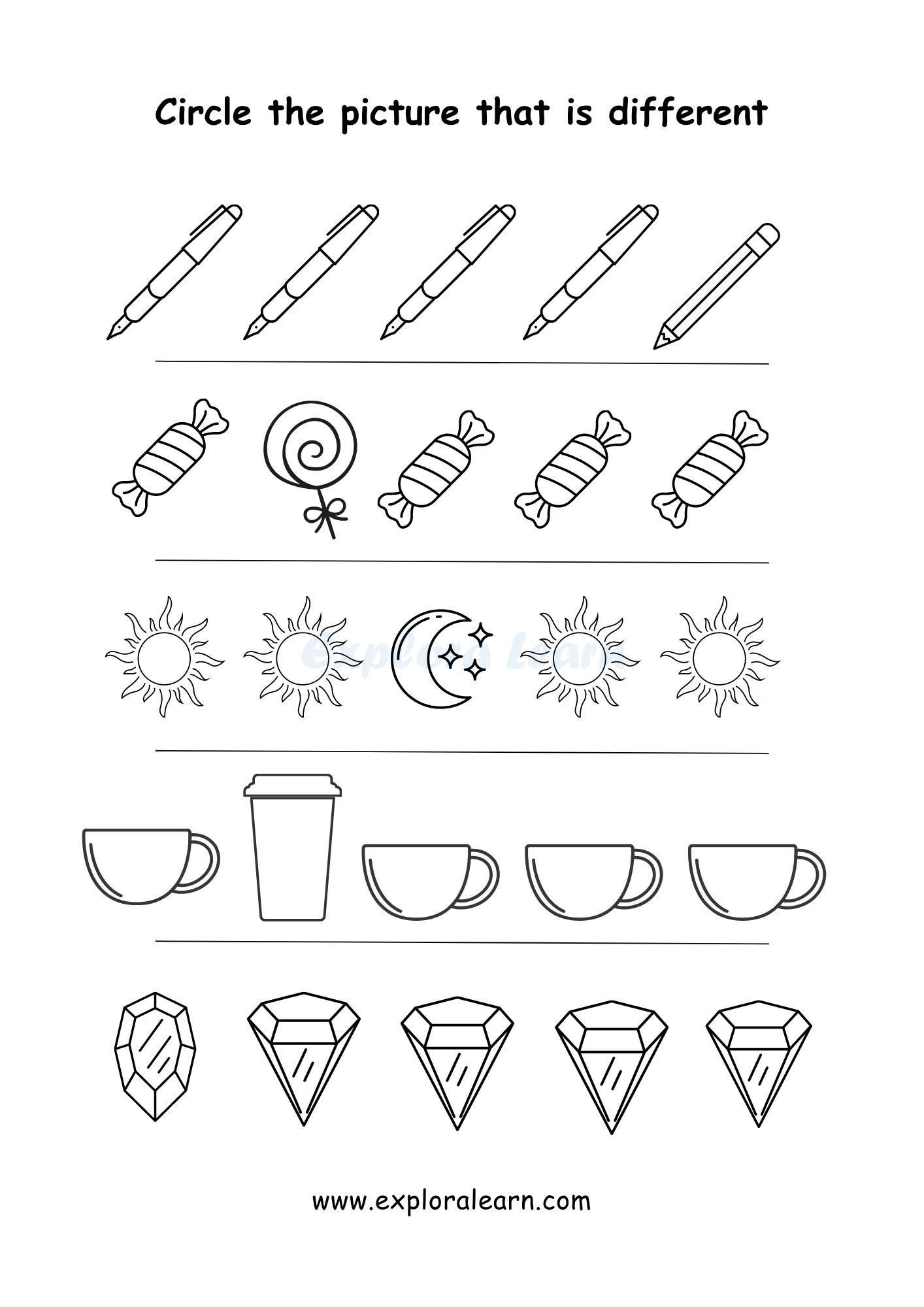 same and different printable worksheets for preschool