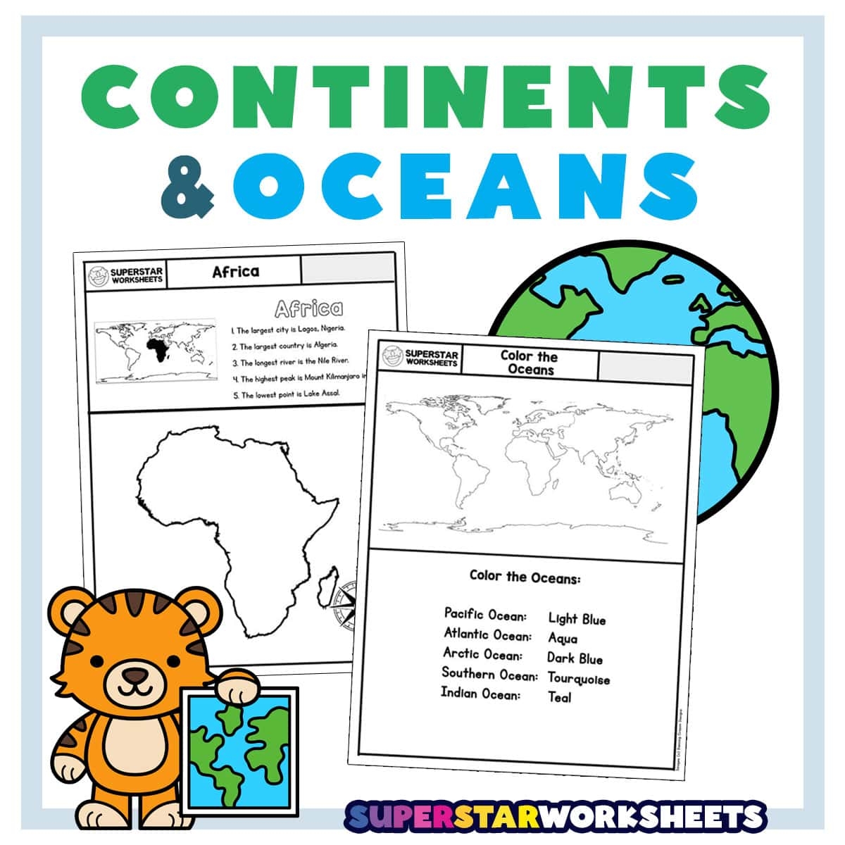 Printable Oceans And Continents Worksheet Preschool