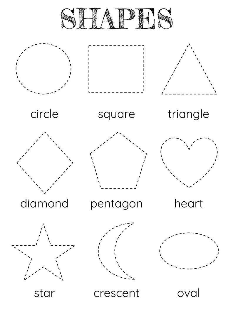 Shape Tracing Worksheet For Kindergarten Preschool Learn To Trace Shapes Montessori Activity Easy Printable Back To School Worksheet Etsy