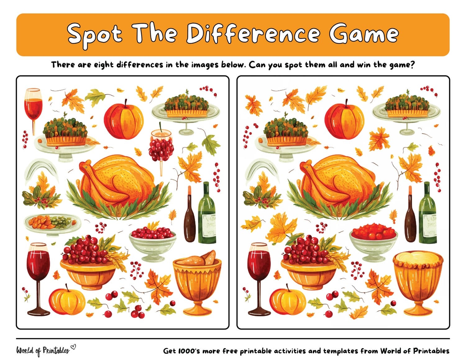 Spot The Difference Thanksgiving Games World Of Printables