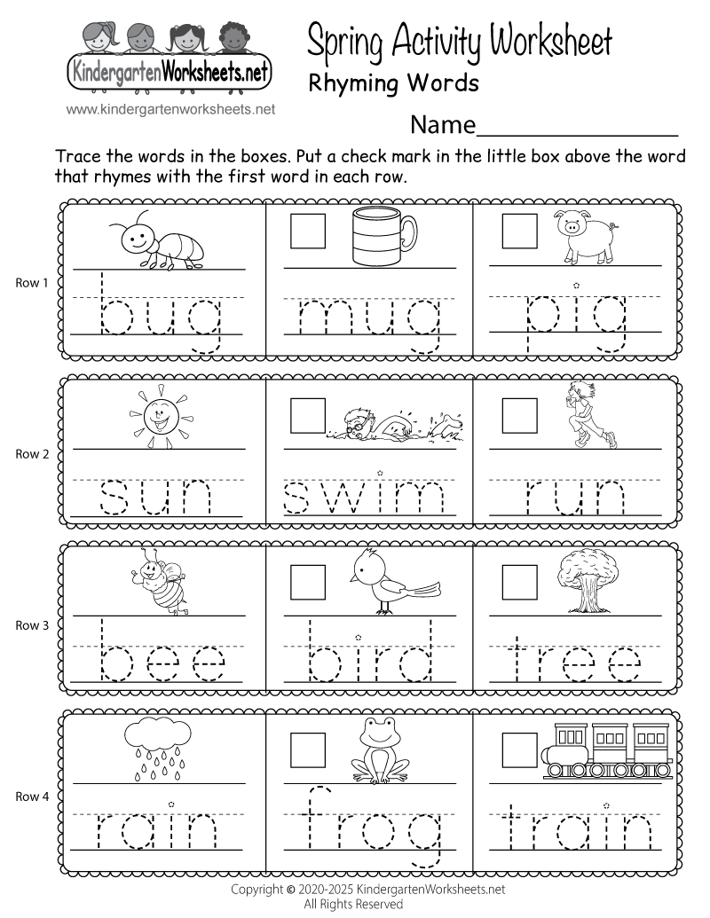 printable preschool rhyming worksheets