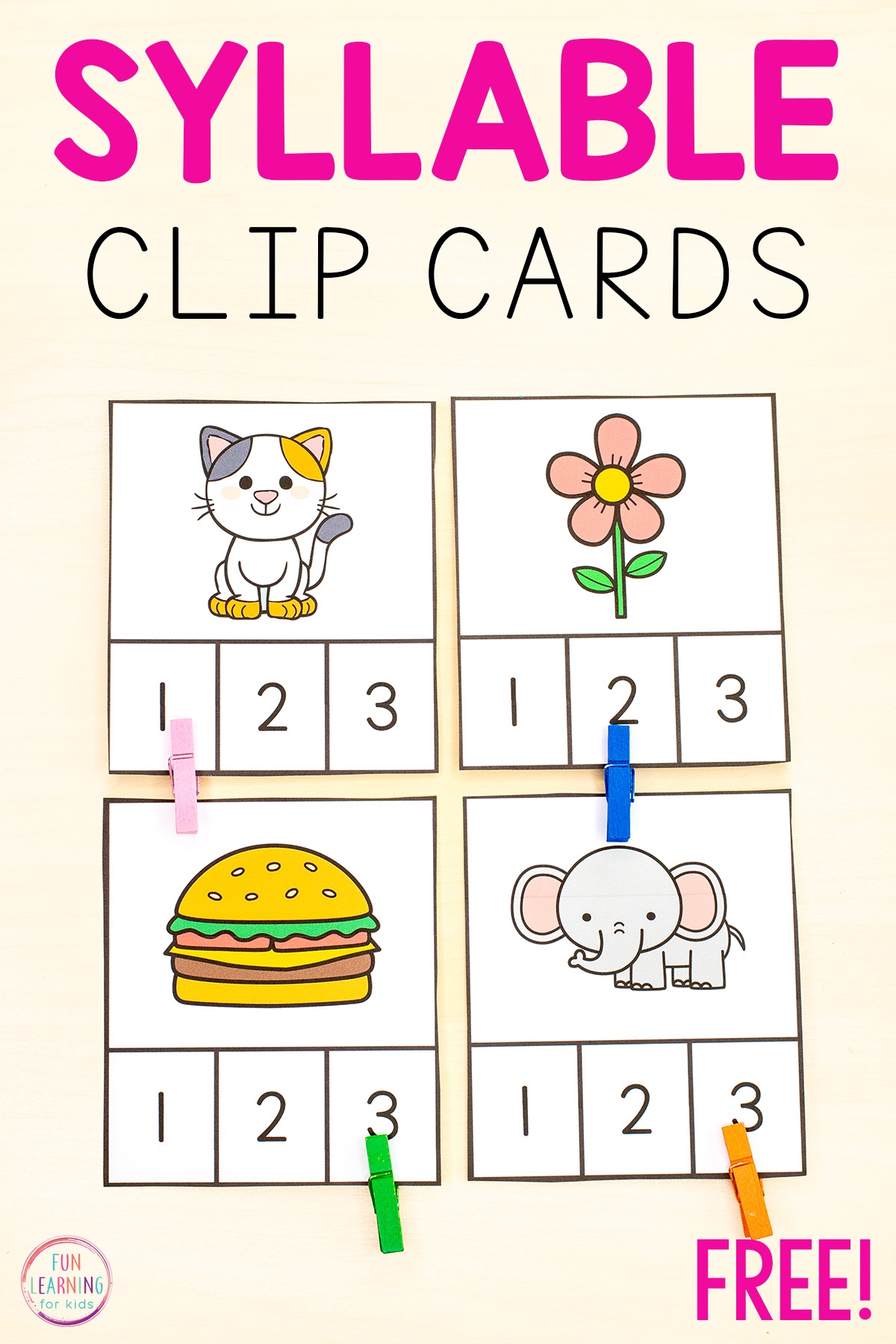Syllable Counting Clip Cards Free Printable