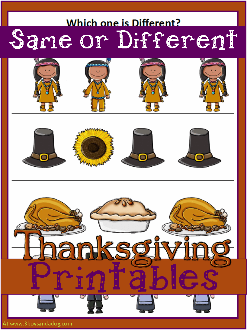 Thanksgiving Printables Same Or Different