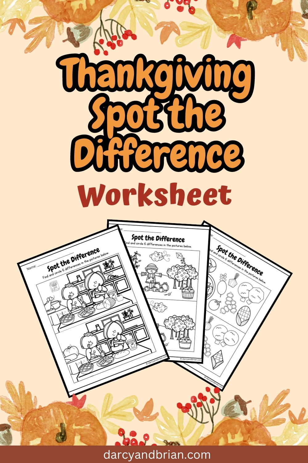 Thanksgiving Spot The Difference Printable Worksheets For Kids