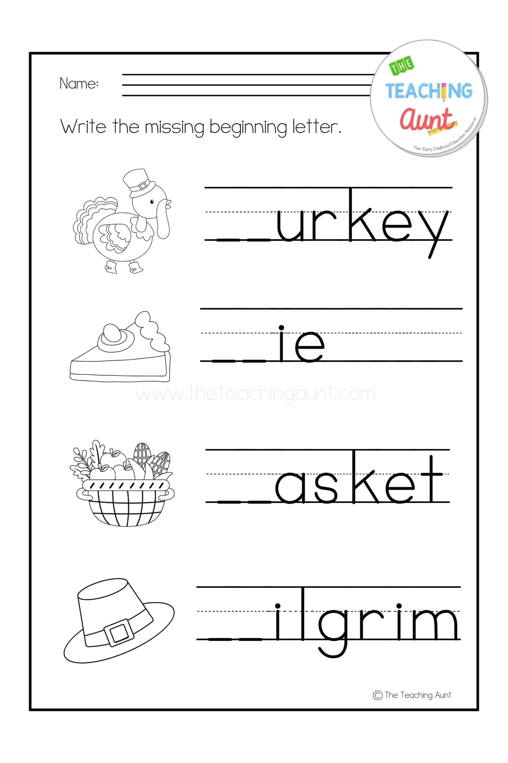 Thanksgiving Preschool Worksheets Printables