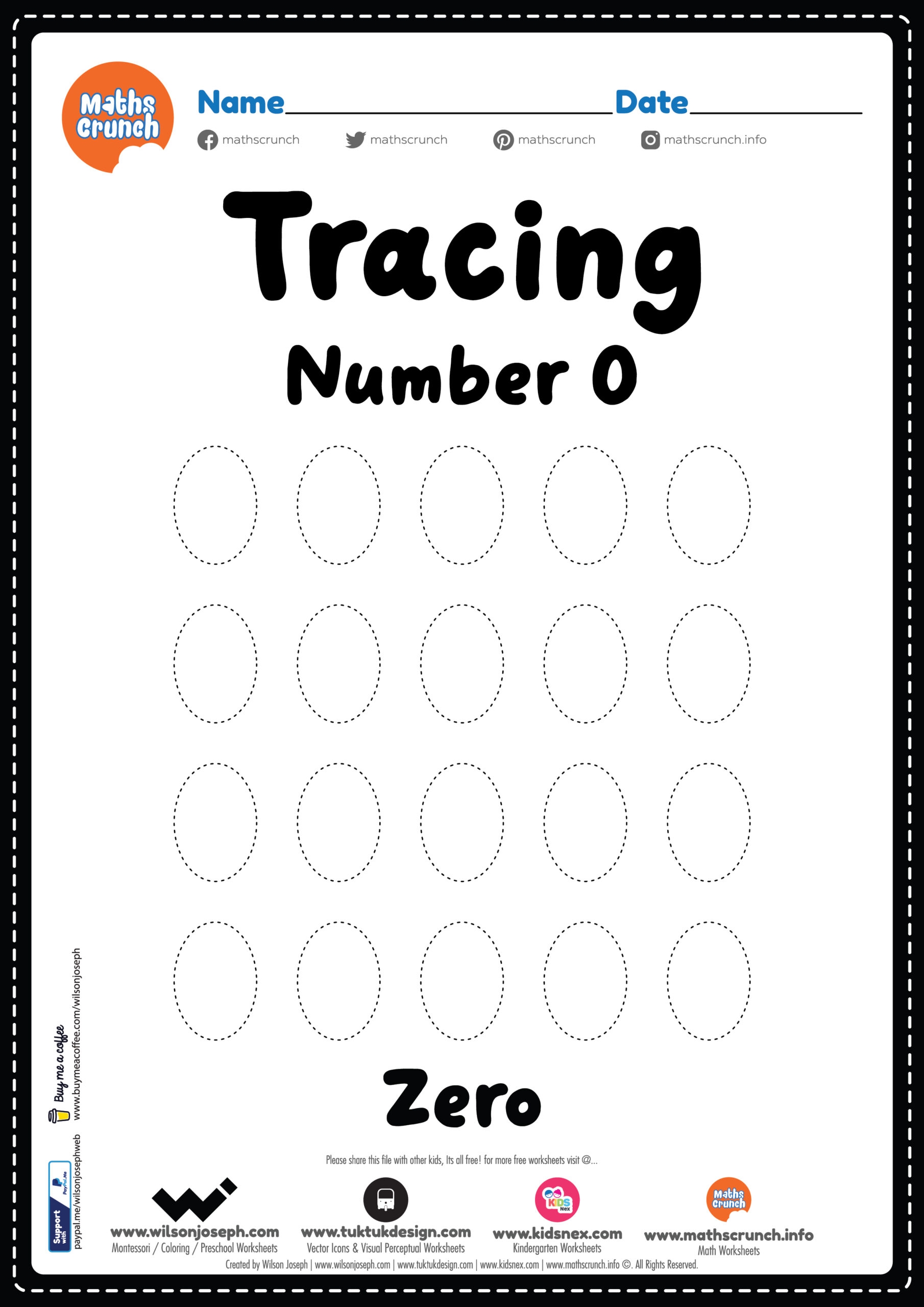 Tracing Number 0 Kindergarten Worksheet Free Printable PDF