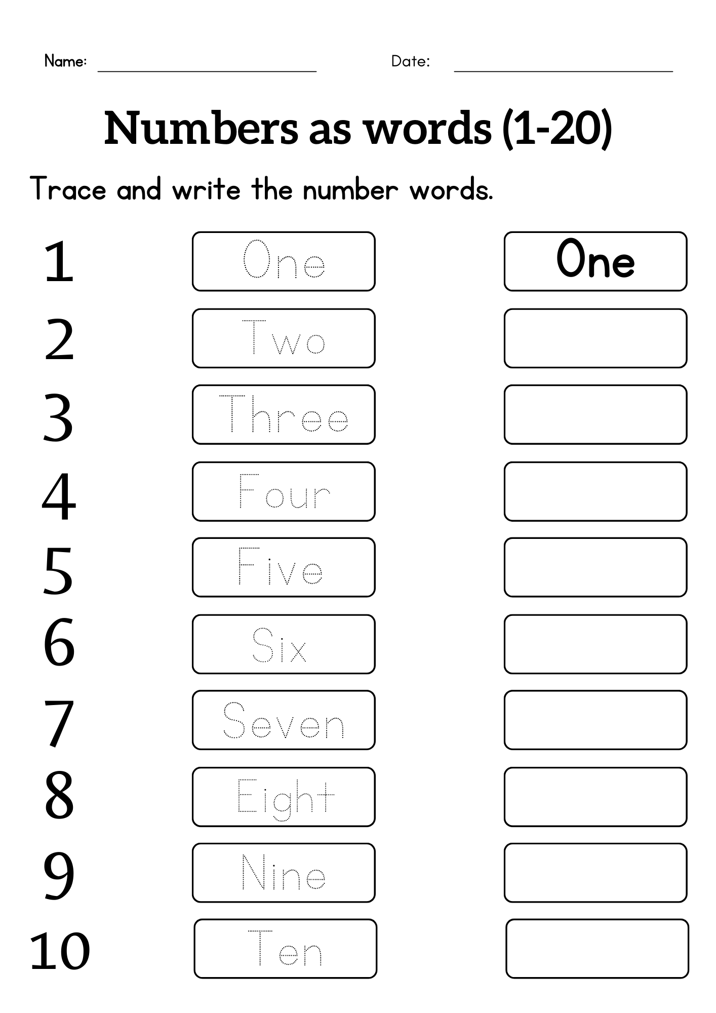 Writing Number Names 1 To 20 Worksheet Tracing Number Words For Grade 1 Or 2 Made By Teachers